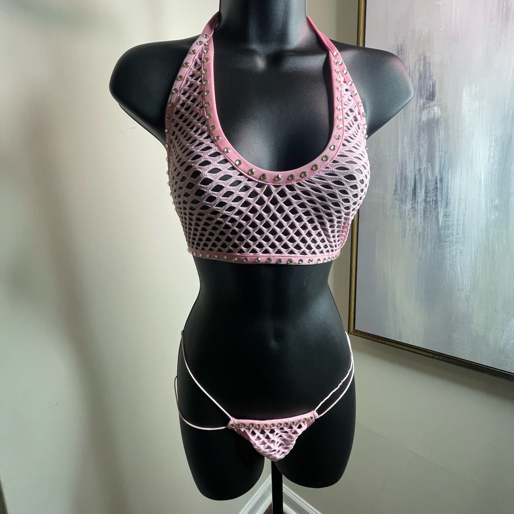 Baby Pink Studded netted 2 pc